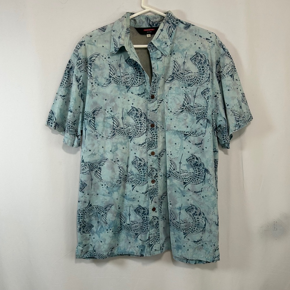 Redington Fishing Button Down Shirt Short Sleeve Novelty Fish‎ Mens L